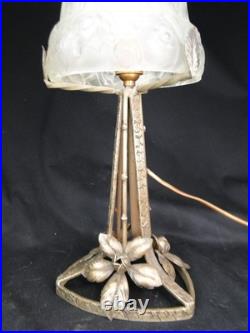 Beautiful Art Deco Lamp Wrought Iron Globe Glass Mold Press Pattern Flowers Dlg Lalique