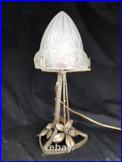 Beautiful Art Deco Lamp Wrought Iron Globe Glass Mold Press Pattern Flowers Dlg Lalique Beautiful Art Deco Lamp Wrought Iron Globe Glass Mold Press Pattern Flowers Dlg Lalique