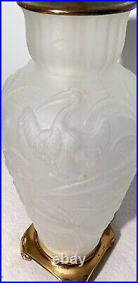 Beautiful Art Deco Style Frosted Satin Glass Table Lamp Peacock Birds