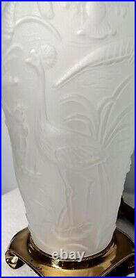 Beautiful Art Deco Style Frosted Satin Glass Table Lamp Peacock Birds