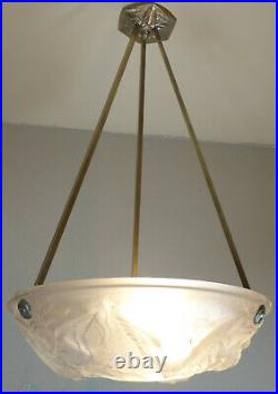 Beautiful French Art Deco Chandelier 1925-birds-signed Muller Freres Luneville