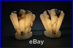 Beautiful Pair of Antique French ART DECO 1920's Alabaster Lamps