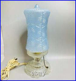 Beautiful Pair of Vintage House Glass Art Deco Blue and Clear Boudoir Lamps