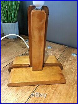 Beautiful Two Tone Art Deco Oak Wooden Desk Table Lamp Base Geometric Vintage