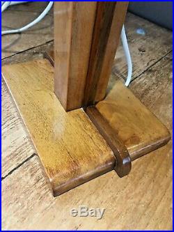 Beautiful Two Tone Art Deco Oak Wooden Desk Table Lamp Base Geometric Vintage
