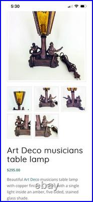 Beautiful Vintage 1930's Copper Finished Musician Art Deco Lamp Working