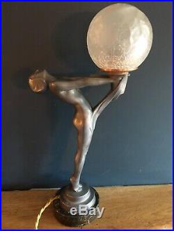 Beautiful Vintage Antique 1920s-30s Max. Le Verrier Clarte art deco Spelter lamp