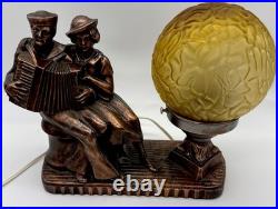 Beautiful Vintage Art Deco Sailor And Woman Accordion With Globe Lamp Working