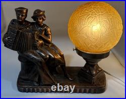 Beautiful Vintage Art Deco Sailor And Woman Accordion With Globe Lamp Working