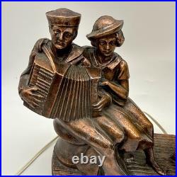 Beautiful Vintage Art Deco Sailor And Woman Accordion With Globe Lamp Working