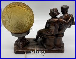 Beautiful Vintage Art Deco Sailor And Woman Accordion With Globe Lamp Working
