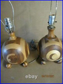 Beautiful pair of vintage Art Deco Wood handmade lamps with Inlaid Parquetry