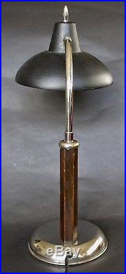 Belgian Original 1930's Art Deco Desk Lamp Nickel And Timber Tested And Taged