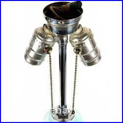 Birks Art Deco Ceramic Lamp Celadon with Chrome-Color Decoration Double Socket