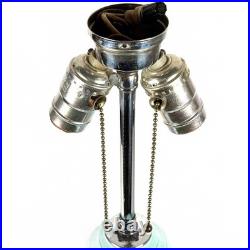 Birks Art Deco Ceramic Lamp Celadon with Chrome-Color Decoration Double Socket