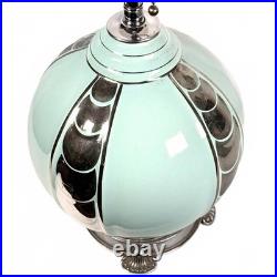 Birks Art Deco Ceramic Lamp Celadon with Chrome-Color Decoration Double Socket