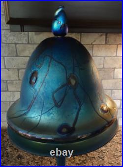 Blue Luster Millefiore Design Iridescent Art Glass LAMP Signed Saul Alcaraz 2008