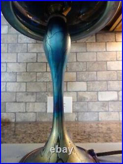 Blue Luster Millefiore Design Iridescent Art Glass LAMP Signed Saul Alcaraz 2008