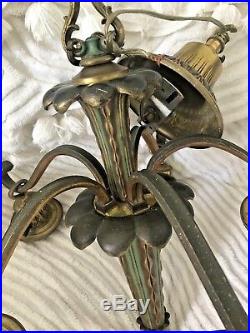 Brass 5 Arm Art Deco Chandelier Works Separate Switches Light Fixture Lamp Atq