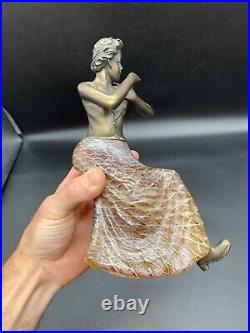 Brass And Blown Glass Art Deco Lamp Woman Lady On Swing Rare! Tiffany