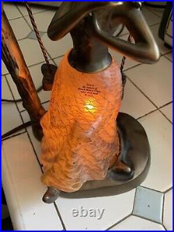 Brass And Blown Glass Art Deco Lamp Woman Lady On Swing Rare! Tiffany