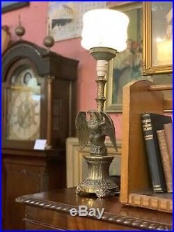 Brass Art Deco Eagle Lamp Original Glass Shade Fully Working