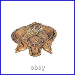 Brass Deepak Paisley Peacock Oil Diya Lamp Statue For Home Temple Decor