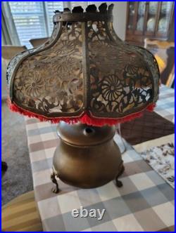 Brass Reticulated Pierced Shade Lamp Lined Old Art Deco