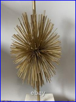 Brass Starburst Art Deco Lamp Marble Base Heavy