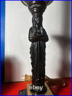 Bronze Caryatid Woman Figural Table Lamp Statue Egg&Dart Tested