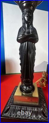 Bronze Caryatid Woman Figural Table Lamp Statue Egg&Dart Tested