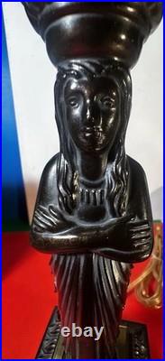 Bronze Caryatid Woman Figural Table Lamp Statue Egg&Dart Tested