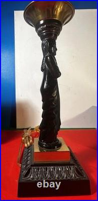 Bronze Caryatid Woman Figural Table Lamp Statue Egg&Dart Tested