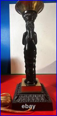 Bronze Caryatid Woman Figural Table Lamp Statue Egg&Dart Tested