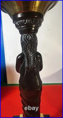 Bronze Caryatid Woman Figural Table Lamp Statue Egg&Dart Tested