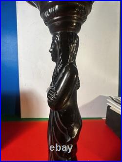 Bronze Caryatid Woman Figural Table Lamp Statue Egg&Dart Tested