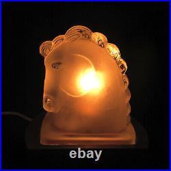 C1930's FEDERAL GLASS CO Frosted Horse Head Night Light Lamp Art Deco Bookend