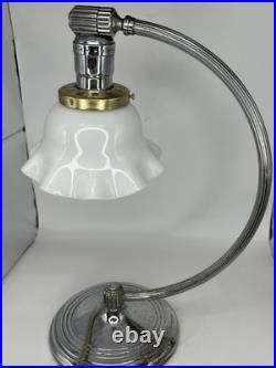 CHASE CHROME ART DECO LAMP with WHITE PETAL SHADE c. 1930'S