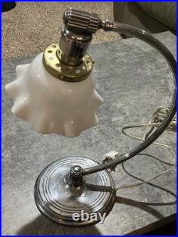 CHASE CHROME ART DECO LAMP with WHITE PETAL SHADE c. 1930'S