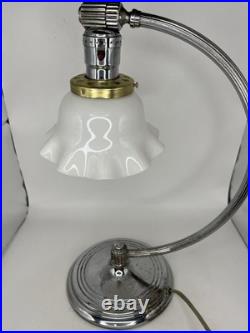CHASE CHROME ART DECO LAMP with WHITE PETAL SHADE c. 1930'S