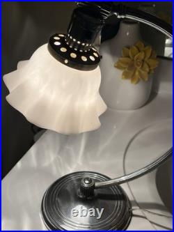 CHASE CHROME ART DECO LAMP with WHITE PETAL SHADE c. 1930'S