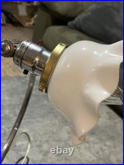 CHASE CHROME ART DECO LAMP with WHITE PETAL SHADE c. 1930'S