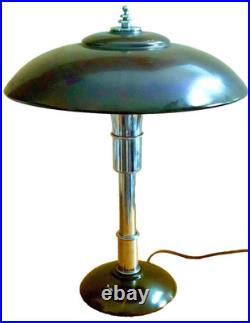 C. 1937 rare Faries Guardsman Machine Age Art Deco Lamp Dark Bronze & Nickel