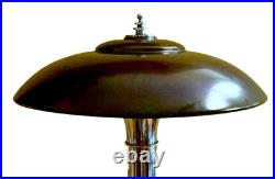 C. 1937 rare Faries Guardsman Machine Age Art Deco Lamp Dark Bronze & Nickel