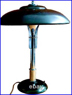C. 1937 rare Faries Guardsman Machine Age Art Deco Lamp Dark Bronze & Nickel