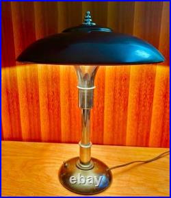 C. 1937 rare Faries Guardsman Machine Age Art Deco Lamp Dark Bronze & Nickel