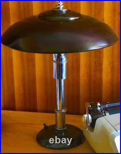 C. 1937 rare Faries Guardsman Machine Age Art Deco Lamp Dark Bronze & Nickel
