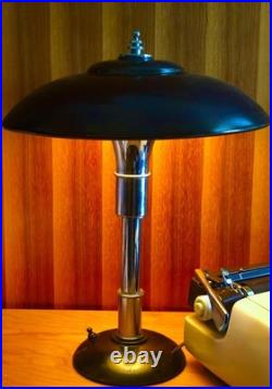 C. 1937 rare Faries Guardsman Machine Age Art Deco Lamp Dark Bronze & Nickel