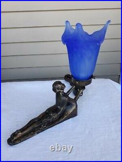 Chandler Style Art Deco Lamp Lady Nymph Laying Down Table Lamp Body Bronze