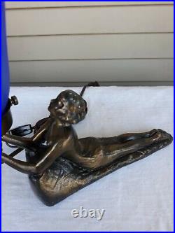 Chandler Style Art Deco Lamp Lady Nymph Laying Down Table Lamp Body Bronze